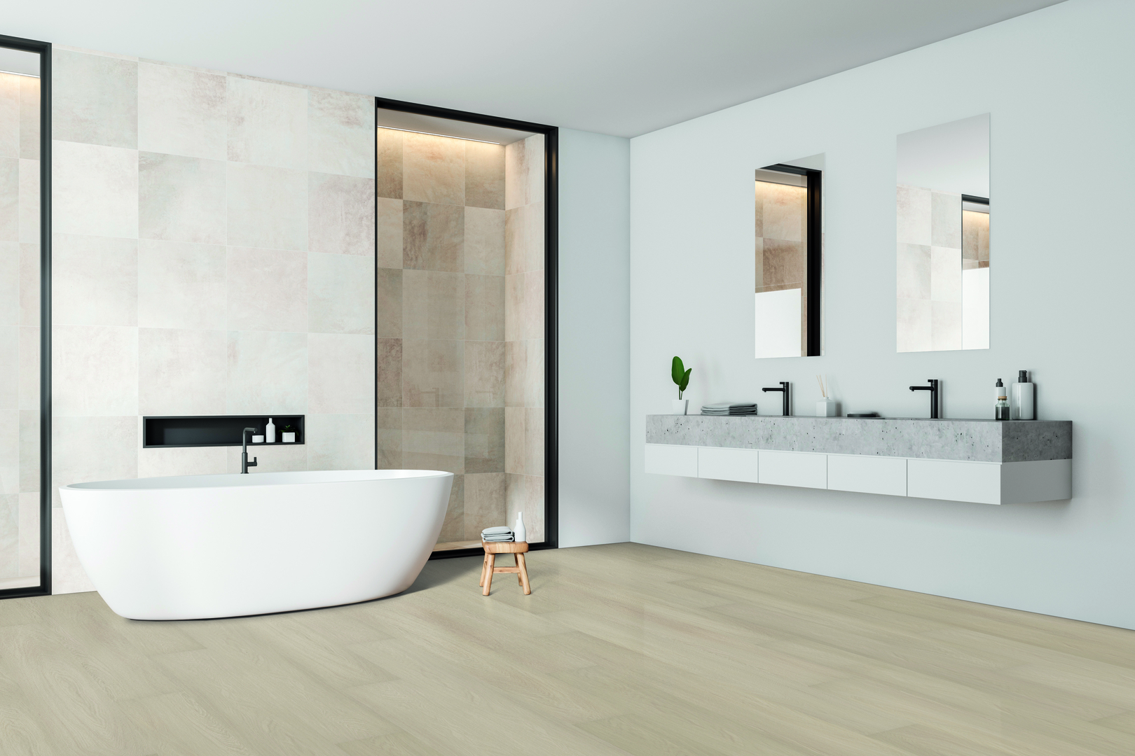 Light luxury vinyl plank in a bathroom