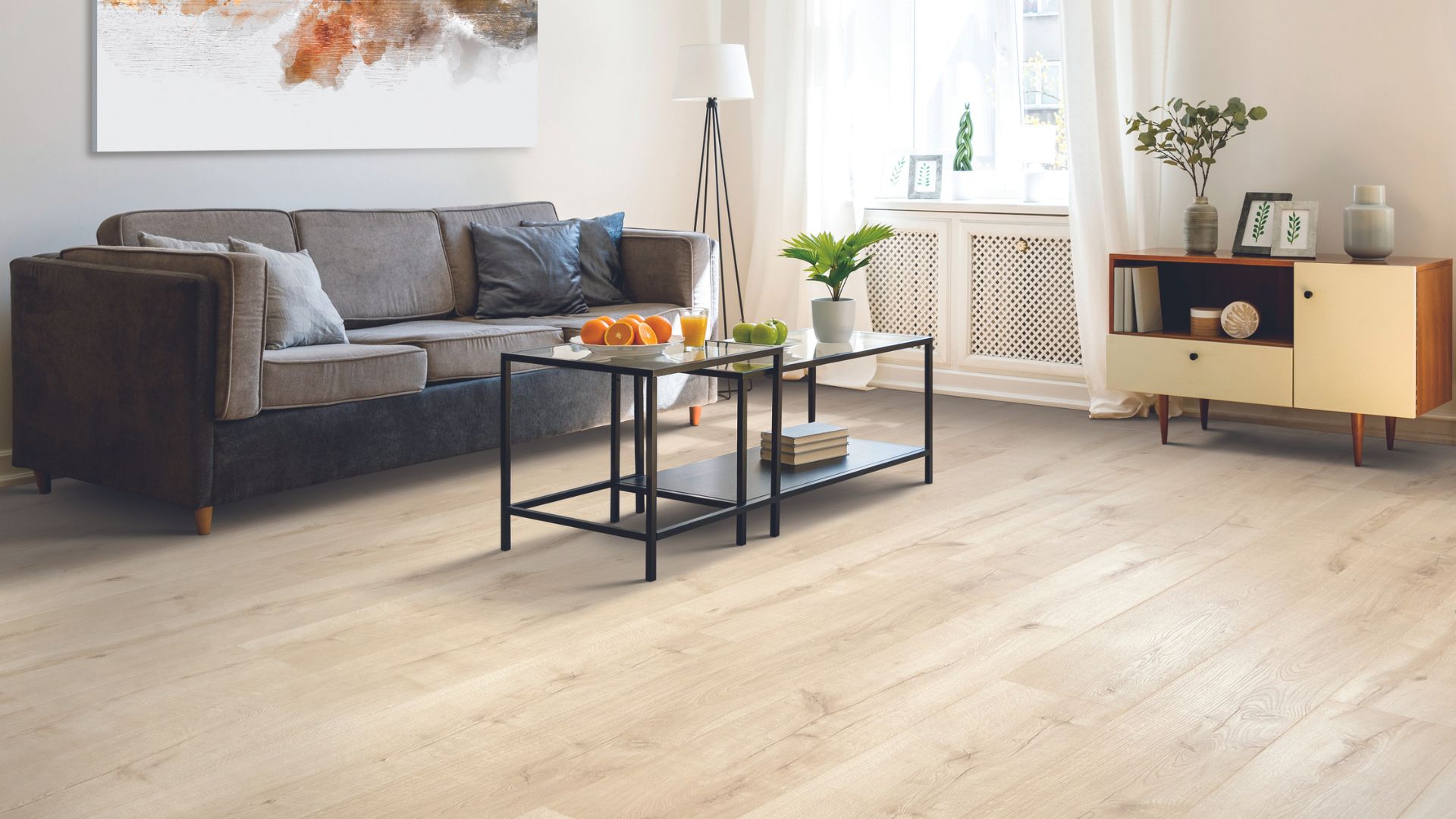 laminate flooring in a bright living room